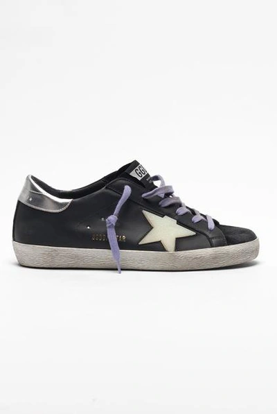 Golden Goose Sneakers Superstar Black Suede Silver Glitter Embossed