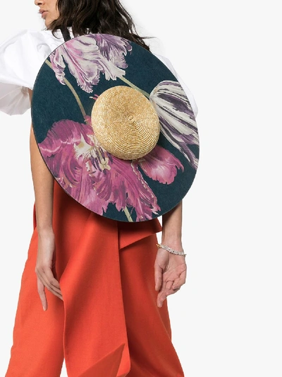 Shop Eliurpi Multicoloured Floral Wood And Straw Hat In Blue