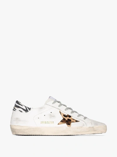 Shop Golden Goose White Superstar Zebra And Leopard Print Sneakers