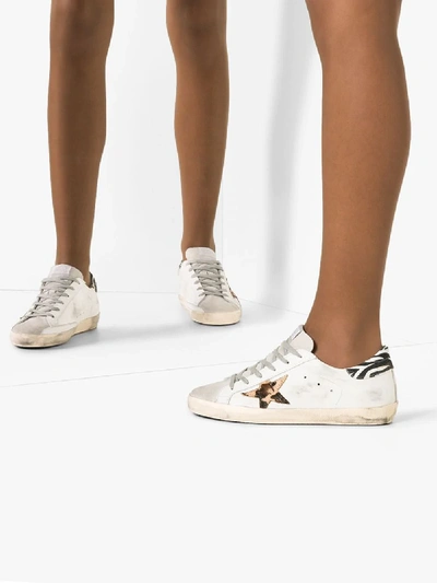 Shop Golden Goose White Superstar Zebra And Leopard Print Sneakers