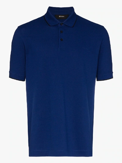 Shop Z Zegna Cotton Polo Shirt In Blue