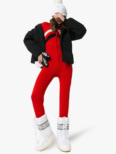 Shop Perfect Moment Chevron Zip-up Jumpsuit In Red