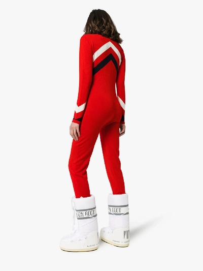 Shop Perfect Moment Chevron Zip-up Jumpsuit In Red