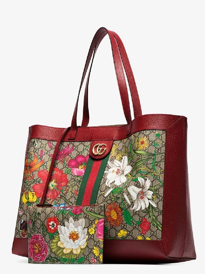 Gucci Red Ophidia Flora Tote Bag In Neutrals | ModeSens