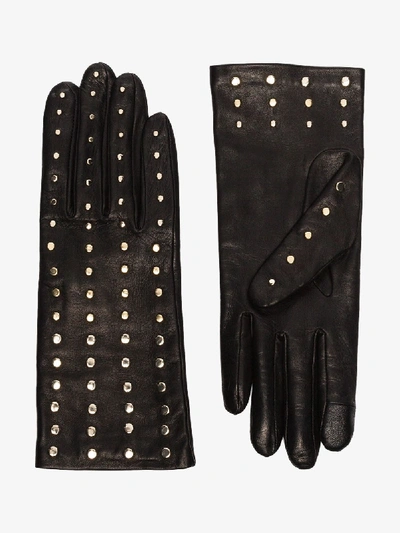 Shop Agnelle Black Claire Studded Leather Gloves