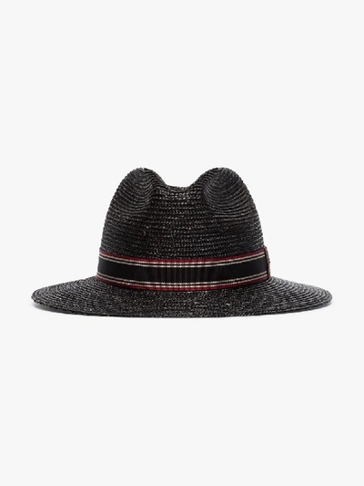 Shop Saint Laurent Black Straw Trilby Hat