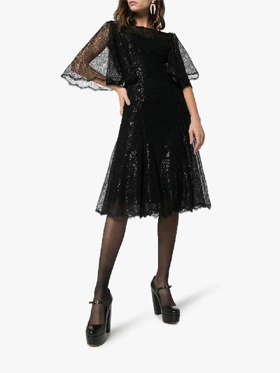 Shop Dolce & Gabbana Low Back Lace Flared Dress In Black