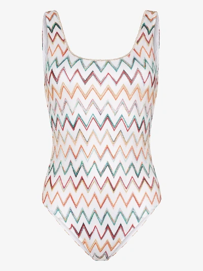 Shop Missoni Mare Zigzag Crochet Knit Swimsuit In 108 - Multicoloured:zig Zag Multi