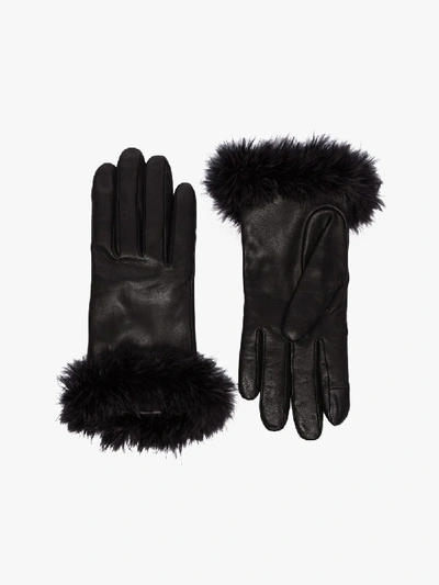 Shop Agnelle Black Boa Alpaca Trim Leather Gloves