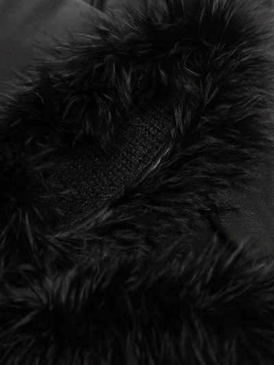 Shop Agnelle Black Boa Alpaca Trim Leather Gloves