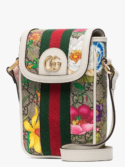 Shop Gucci Womens Green Multicoloured Ophidia Gg Supreme Mini Phone Bag
