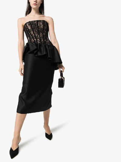 Shop Rasario Corseted Lace And Silk Midi Dress In Black