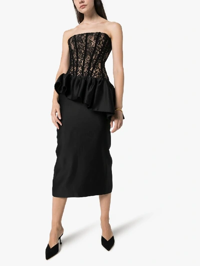 Shop Rasario Corseted Lace And Silk Midi Dress In Black