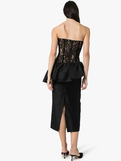 Shop Rasario Corseted Lace And Silk Midi Dress In Black