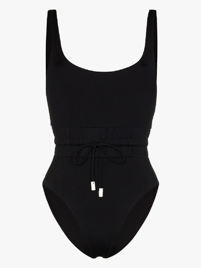 Shop Les Girls Les Boys Track Drawstring Waist Swimsuit In Black