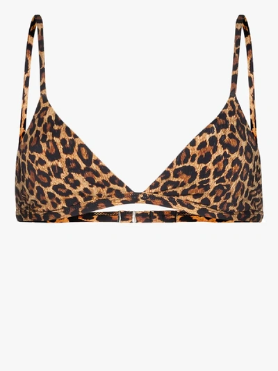 Shop Anemone Leopard Print Triangle Bikini Top In Brown