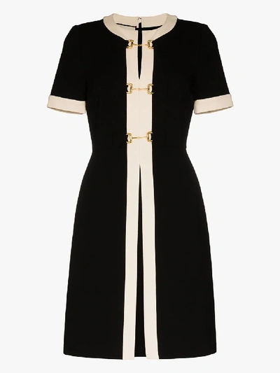 Shop Gucci Contrast Trim Metal Link Dress In Black