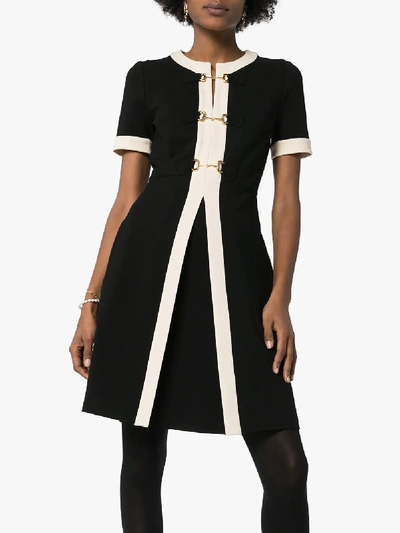 Shop Gucci Contrast Trim Metal Link Dress In Black