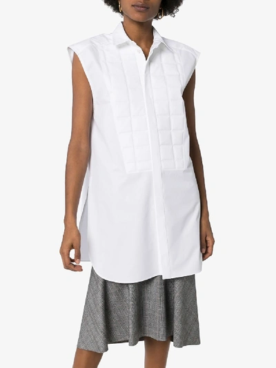 Shop Bottega Veneta White Quilted Cotton Poplin Sleeveless Shirt