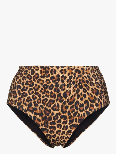 Shop Anemone Leopard Print High Waist Bikini Briefs In Brown