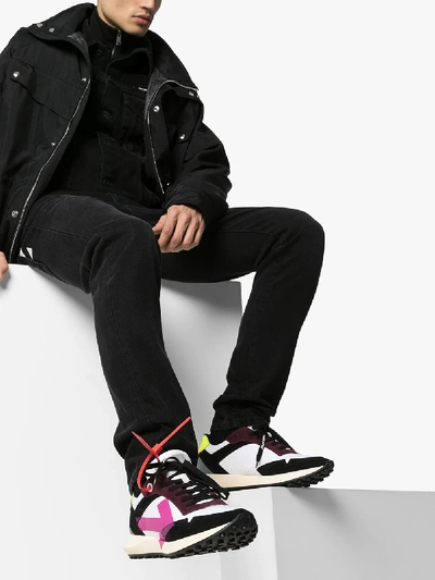 Shop Off-white Mens Black Multicoloured Arrow Print Leather Sneakers