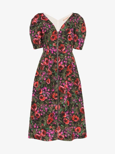 Shop Marni V-neck Floral Print Midi Dress In Green