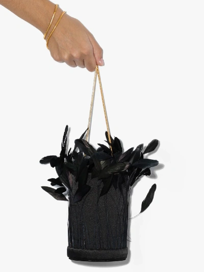 Shop Vanina Black L'envol Feather Silk Bucket Bag