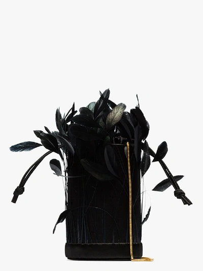 Shop Vanina Black L'envol Feather Silk Bucket Bag