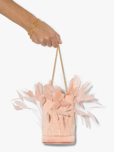 Shop Vanina Womens Pink L'envol Feather Silk Bucket Bag