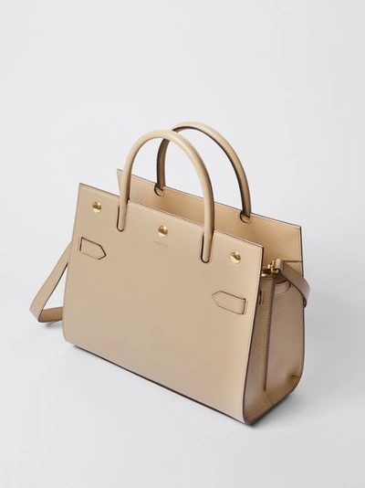 Shop Burberry Small Leather Two-handle Title Bag In Light Beige