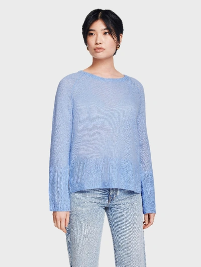 Shop White + Warren Cashmere Ribbed Trim Crewneck Top In Seabreeze Blue