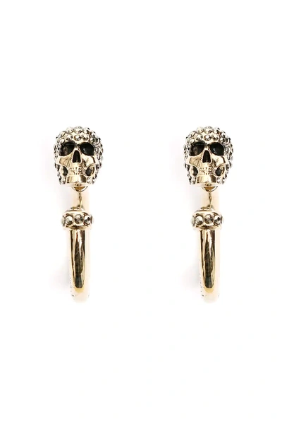 Shop Alexander Mcqueen Pave Skull Earrings In Gold