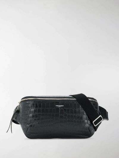 Shop Saint Laurent Crocodile Embossed Belt Bag In Black