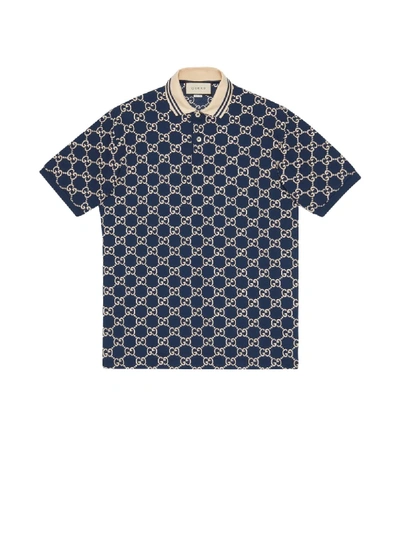 Shop Gucci Gg Supreme Piqué Polo Shirt In Blue