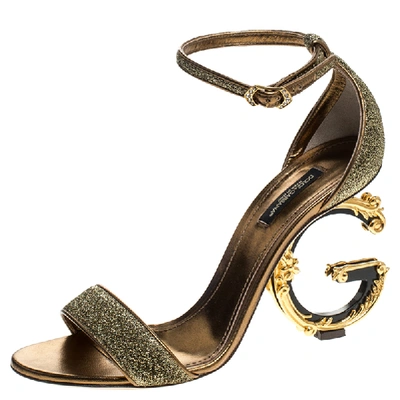 Pre-owned Dolce & Gabbana Gold Lurex Bette Sculpture Heel Open Toe Sandals Size 38.5