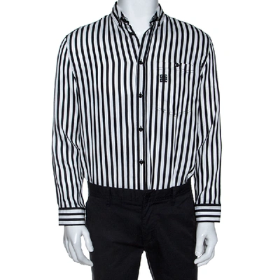 Pre-owned Givenchy Monochrome Striped Print Silk Blend Button Front Shirt M In Black