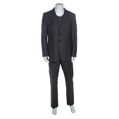 Pre-owned Giorgio Armani Grey Wool Trader Blu Suit 3xl