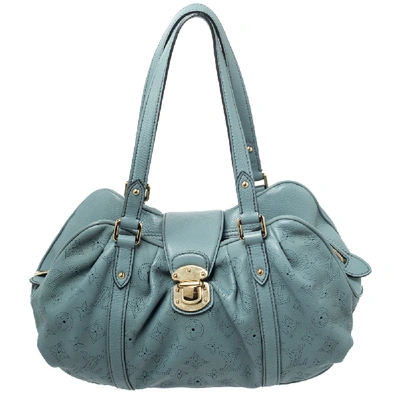 Pre-owned Louis Vuitton Ciel Mahina Leather Lunar Pm Bag In Blue