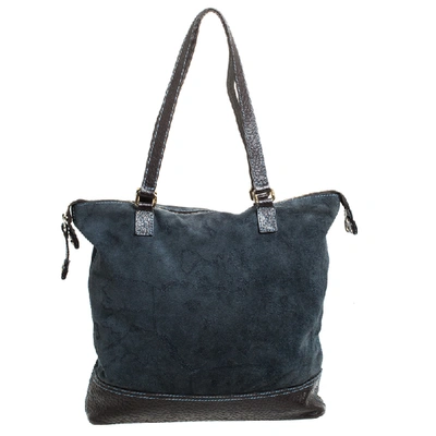 Pre-owned Alviero Martini 1a Classe Blue/dark Brown Geo Print Fabric And Leather Tote
