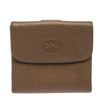 Pre-owned Longchamp Beige Leather Flap Compact Wallet