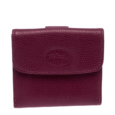 Pre-owned Longchamp Magenta Leather Flap Compact Wallet In Pink
