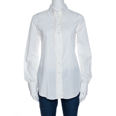 Pre-owned Dolce & Gabbana Off White Cotton And Silk Pintuck Detail Shirt S
