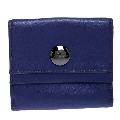 Pre-owned Longchamp Purple Leather Flap Button Compact Wallet