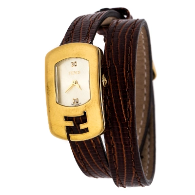 Pre-owned Fendi Yellow Gold Plated Stainless Steel Double Wrap 30000l Women's Wristwatch 18 Mm In Brown