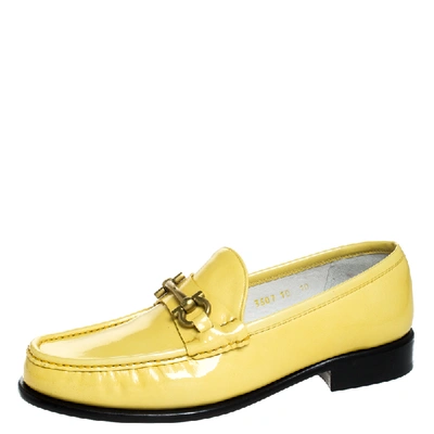 Pre-owned Ferragamo Yellow Patent Leather Mason Loafers Size 44