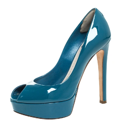 Pre-owned Dior Peep Toe Platform Pumps Size 36 In Blue