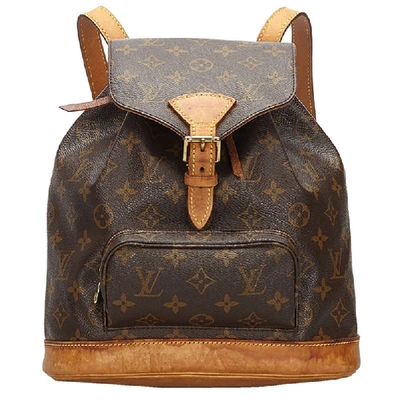 Pre-owned Louis Vuitton Monogram Canvas And Leather Montsouris Mm Backpack In Brown