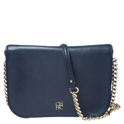 Pre-owned Ch Carolina Herrera Navy Blue Leather Shoulder Bag