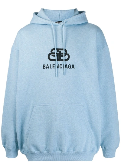 Shop Balenciaga Printed Logo Hoodie In Blue