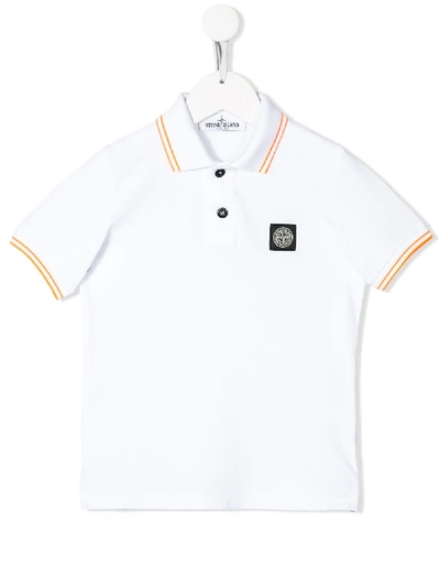 Shop Stone Island Junior Short Sleeve Logo Patch Polo Shirt In White